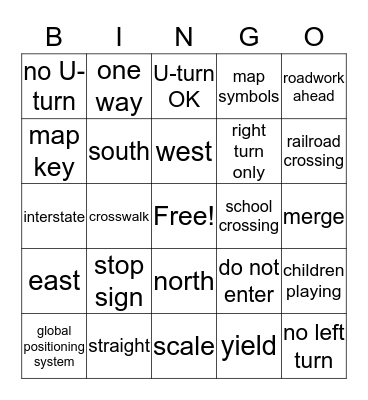 Road Signs & Maps Bingo Card