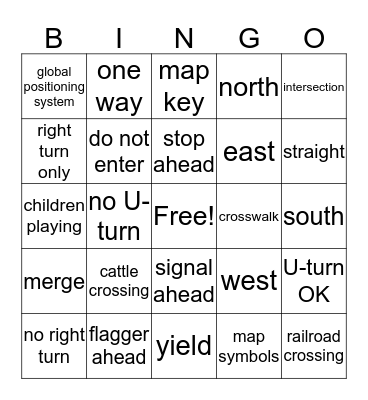 Road Signs & Maps Bingo Card