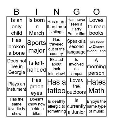 People Bingo!: Find someone who Bingo Card
