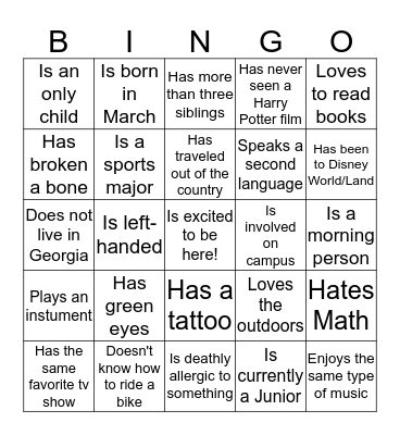 People Bingo!: Find someone who Bingo Card
