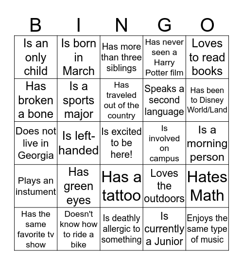 People Bingo!: Find someone who Bingo Card