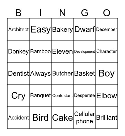 Spelling Bee Bingo Card