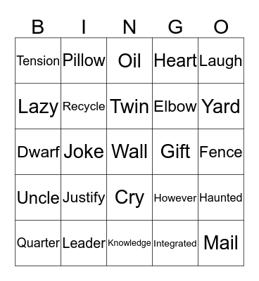 Spelling Bee Bingo Card