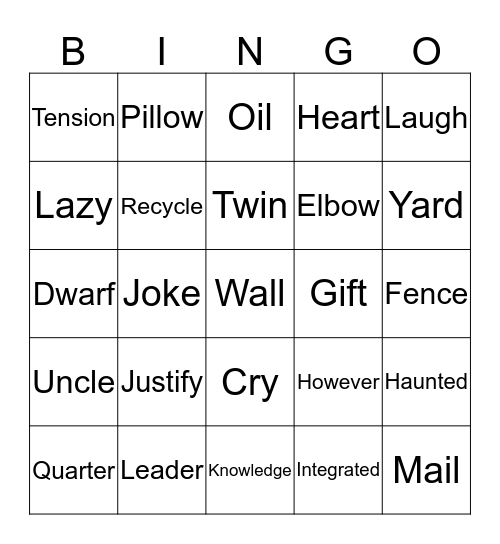 Spelling Bee Bingo Card