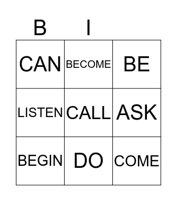 REGULAR & IRREGULAR VERBS Bingo Card