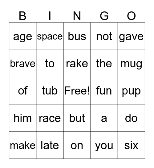 List A-7 Bingo Card