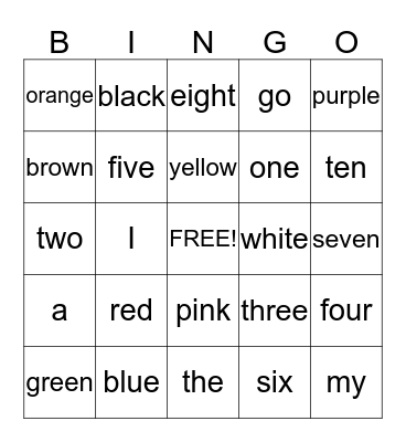 Sight words Bingo Card