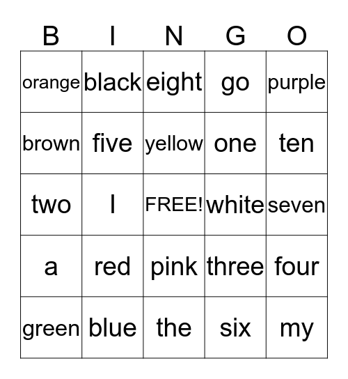 Sight words Bingo Card