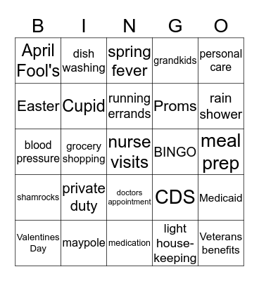 Caring Hearts Spring BINGO Card