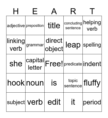 Valentines Bingo Card