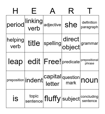 Valentines Bingo Card