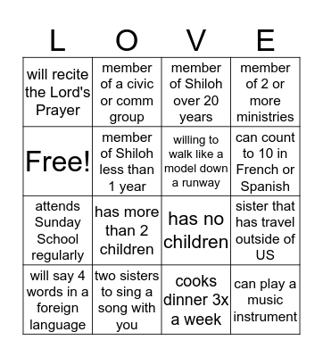 Sisterhood Retreat 2018 Bingo Card