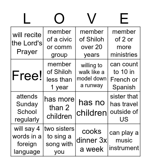 Sisterhood Retreat 2018 Bingo Card