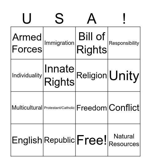 U.S. HISTORY Bingo Card
