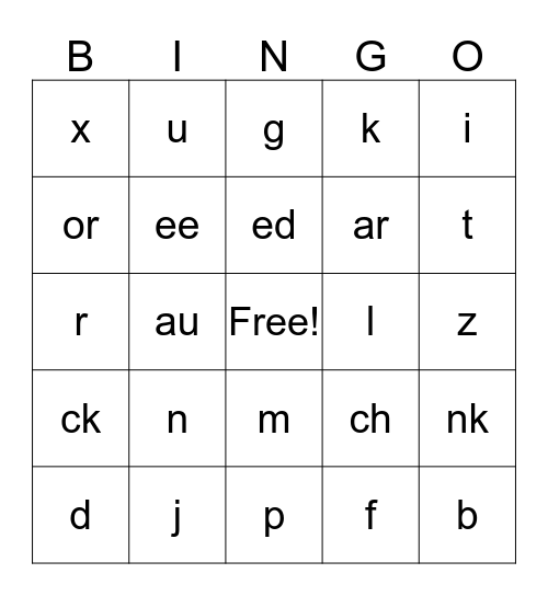 Phonograms Bingo Card