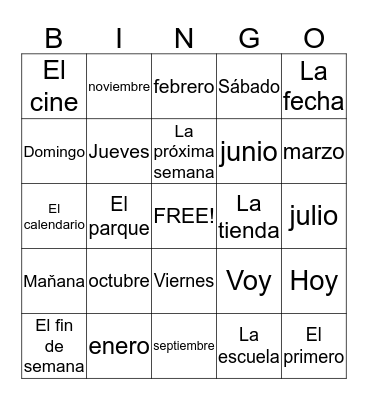 Los meses y los días de la semana Bingo Card