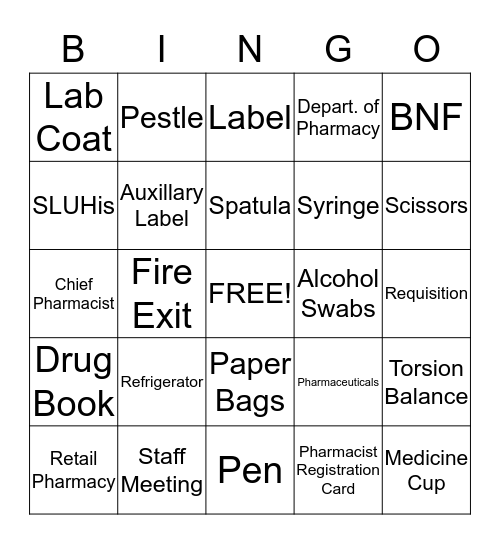 PHARMACY BINGO Card