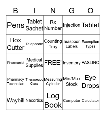 PHARMACY BINGO Card