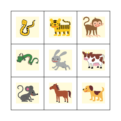 ZODIAC ANIMALS Bingo Card