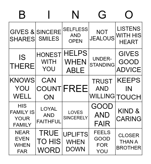 TRUE FRIENDSHIP BINGO Card