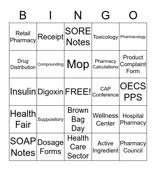 PHARMACY BINGO Card