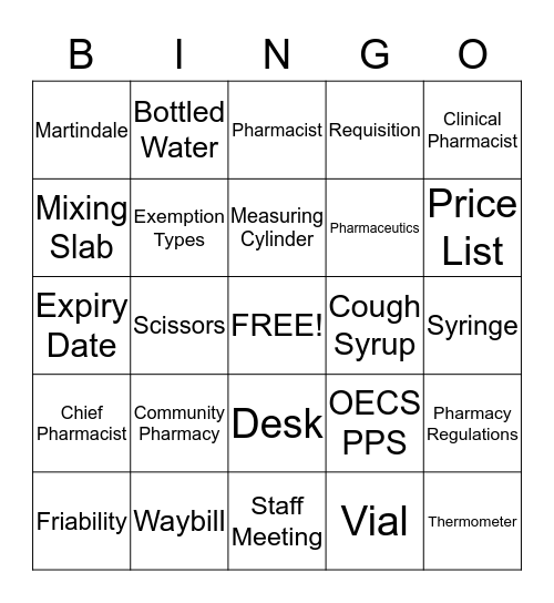 PHARMACY BINGO Card