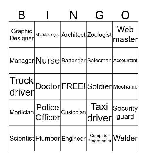 Careers Bingo Card