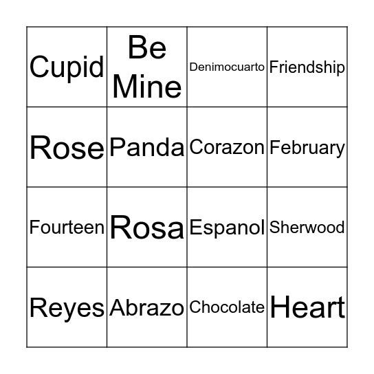 Happy Valentine's Day Bingo Card