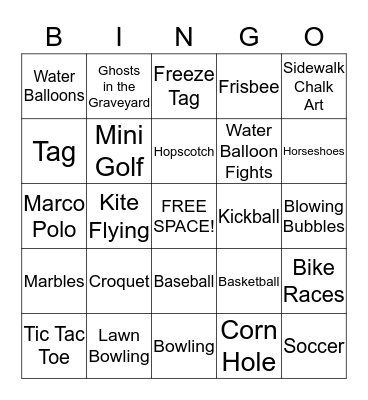 Summer Time Games Bingo Card