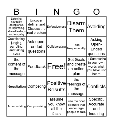 Conflict Resolution (NMLDP Track 2) Bingo Card