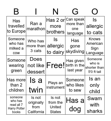 Untitled Bingo Card