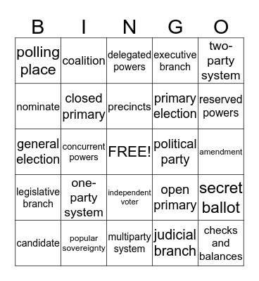 Vocabulary Bingo Card