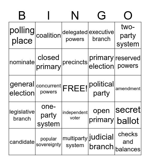 Vocabulary Bingo Card