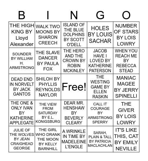 NEWBERRY MEDAL BOOK Bingo Card