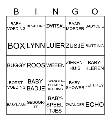 Babyshower bingo Card