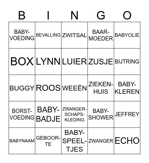 Babyshower bingo Card