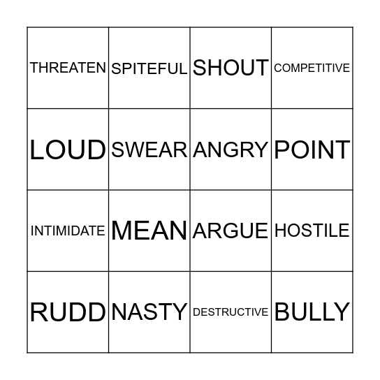 AGGRESSIVE BINGO Card