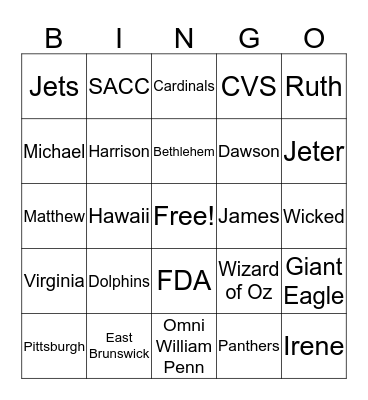 Ruth's Bridal Shower Bingo Card