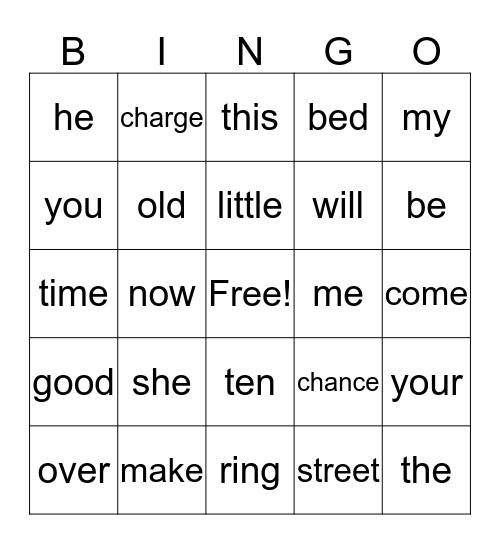 Spelling Word Bingo Card