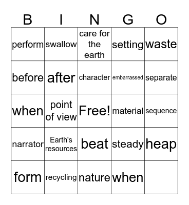 Grade 3/ Unit 5 / Week 2 Bingo Card