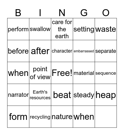 Grade 3/ Unit 5 / Week 2 Bingo Card