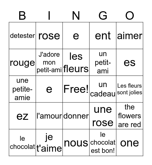 Le St.Valentin Bingo Card