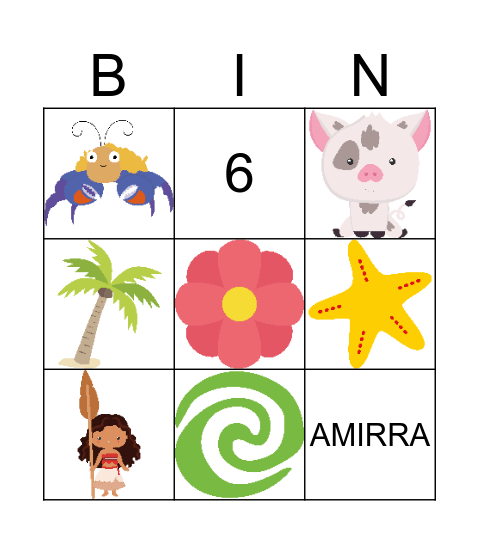 Moana Bingo Card