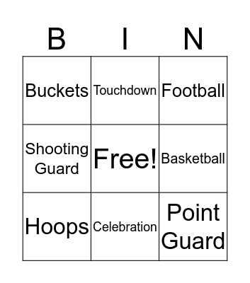 Sports Bingo Card