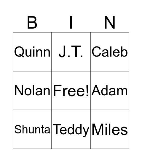 Friend Bingo Card