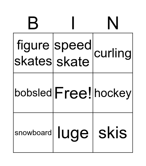 Sports Bingo Card