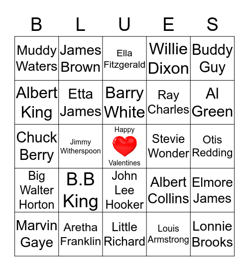 Blues Love Songs of the 50s, 60s, & 70s Bingo Card
