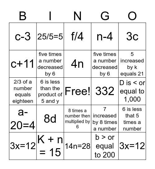 Expression Bingo! Bingo Card