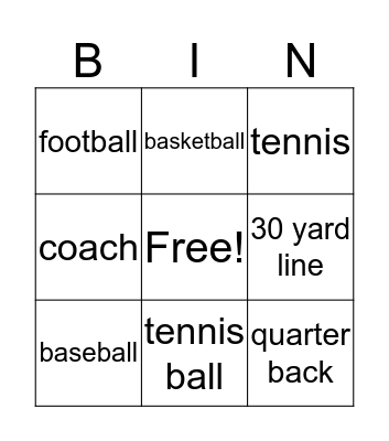 Sports Bingo Card