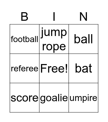 Sports Bingo Card